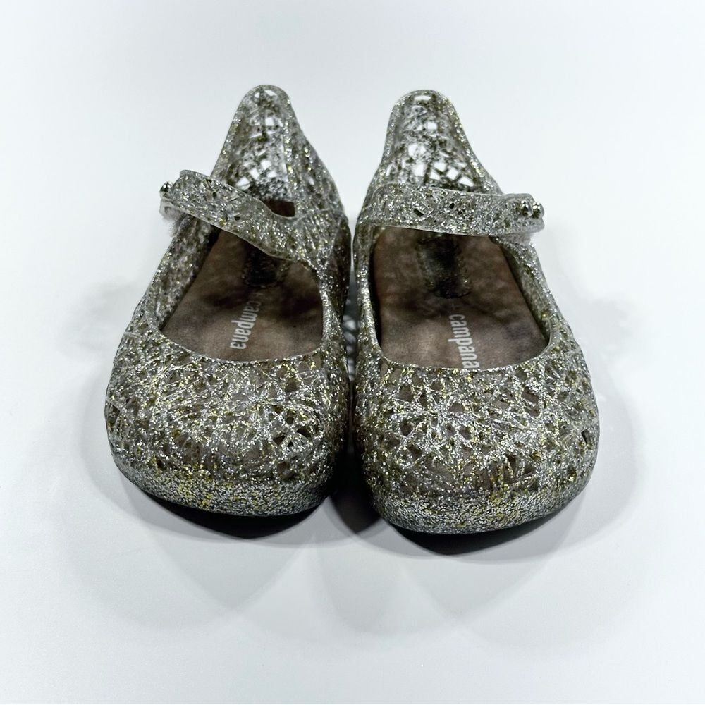 Mini Melissa gold glitter campana woven Mary Jane jelly shoe 7